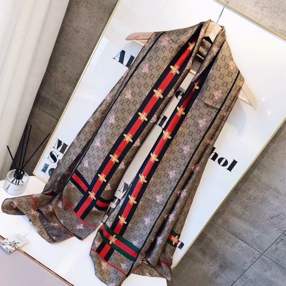 Miss Aronia Long Designer Brown and Red Patterned Scarf